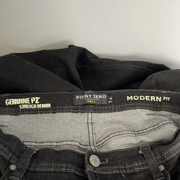 POINT ZERO Gold Mens Modern Fit Jeans Black Denim Ankle Zip Straight Leg Size 42 - Picture 9 of 12